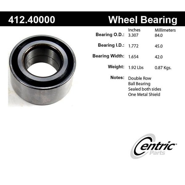 Centric Parts Standard Double Row Wheel Bearing, 412.40000E 412.40000E